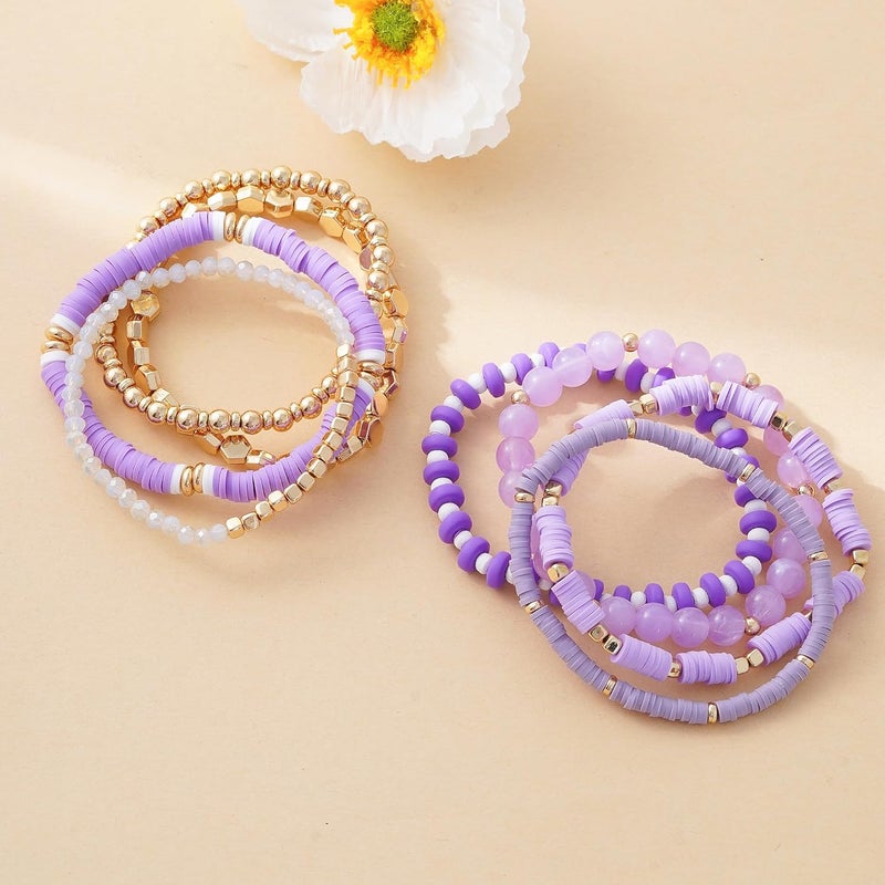 GOOJIDS Surfer Heishi Clay Bead Bracelets for Women Bohemian Stackable Gold Plated Beaded Stretch Bracelets Elastic Layering Friendship Bracelets Set Boho Jewelry - Image 2